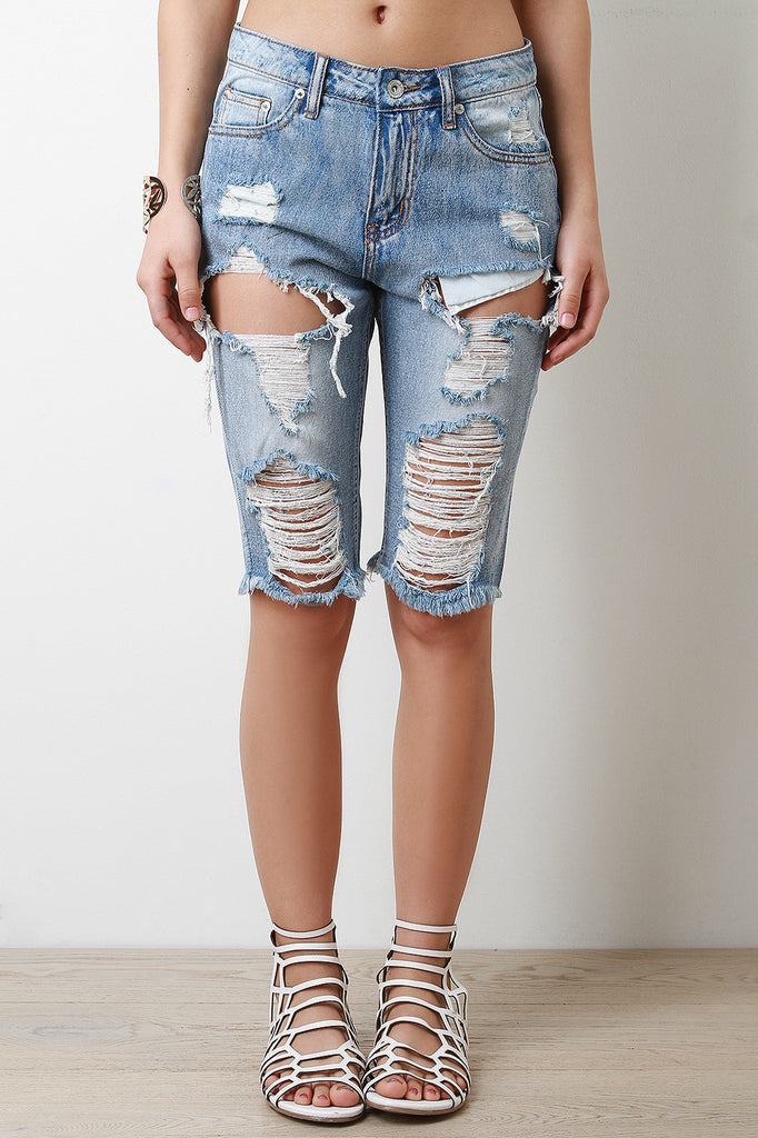 Distress Denim Boyfriend Shorts