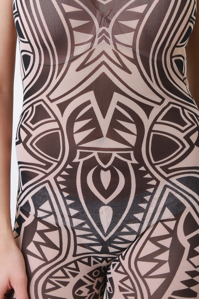 Semi-Sheer Mesh Tribal Print Cami Jumpsuit