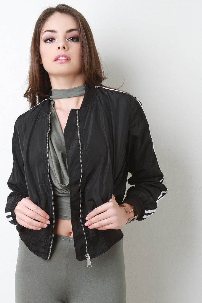 Double Stripe Sleeve Bomber Jacket