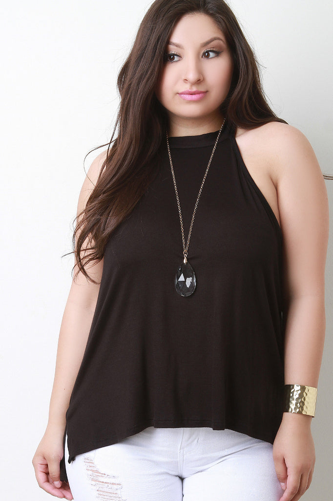 Tie Back Sleeveless High Low Hem Top