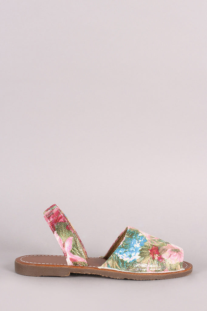 Snake Floral Print Slingback Flat Sandal