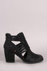 Open Side Woven Strap Chunky Heel Bootie