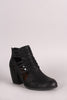 Open Side Woven Strap Chunky Heel Bootie