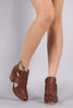 Open Side Woven Strap Chunky Heel Bootie