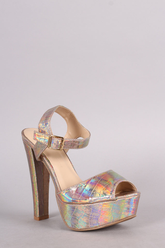 Wild Diva Lounge Iridescent Snake Chunky Heel