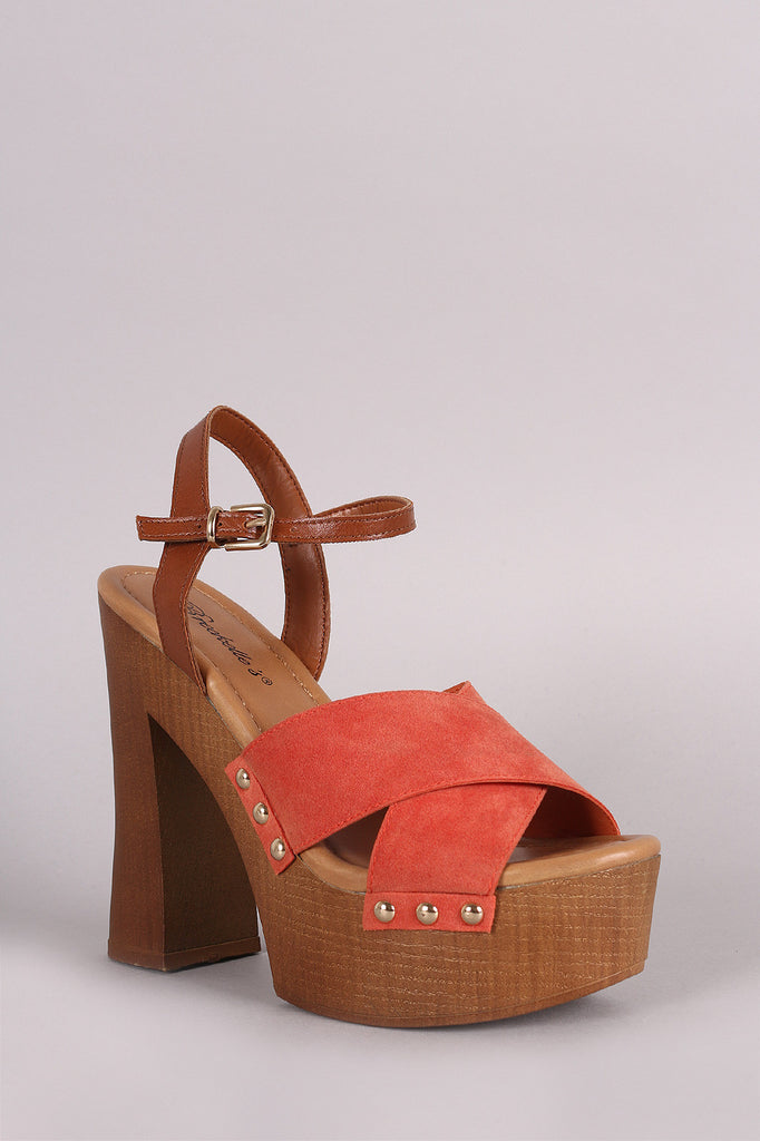 Breckelle Cross Strap Chunky Wooden Platform Heel