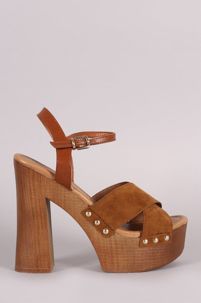 Breckelle Cross Strap Chunky Wooden Platform Heel