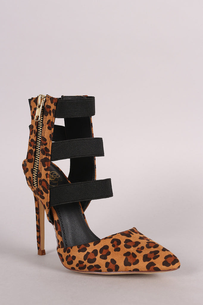 Leopard Elasticized Caged Pointy Toe Pump