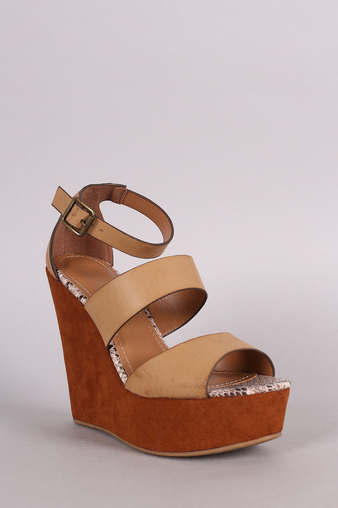 Bamboo Strappy Ankle Strap Platform Wedge