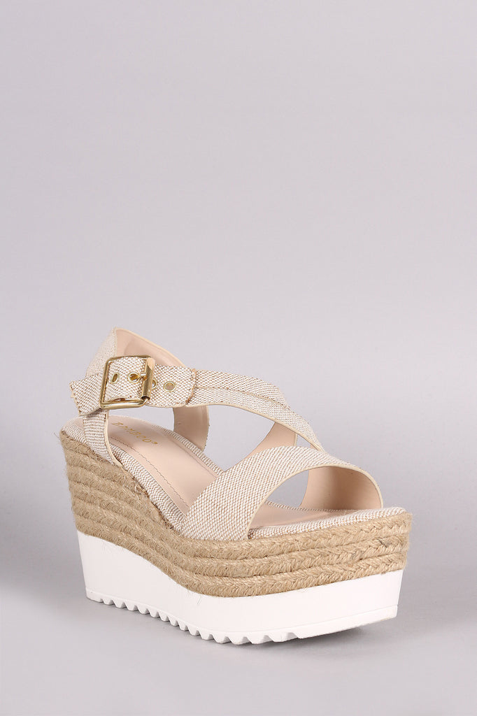 Bamboo Linen Asymmetrical Strappy Flatform Wedge