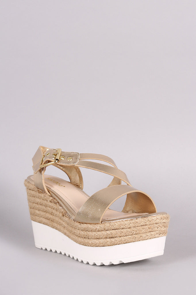 Bamboo Asymmetrical Strappy Flatform Wedge