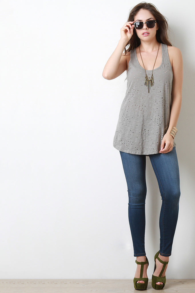 Distressed Racerback Marled Top