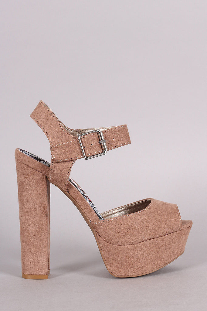 Qupid Suede Peep Toe Chunky Platform Heel