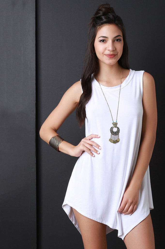 Asymmetrical Hem Sleeveless Shift Dress