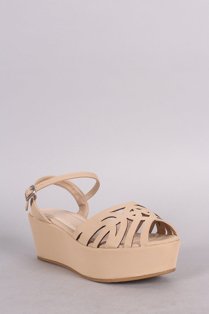 Bamboo Nubuck Geo Cutout Ankle Strap Flatform