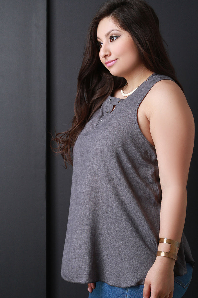 Keyhole Grommet Sleeveless Flowy Top