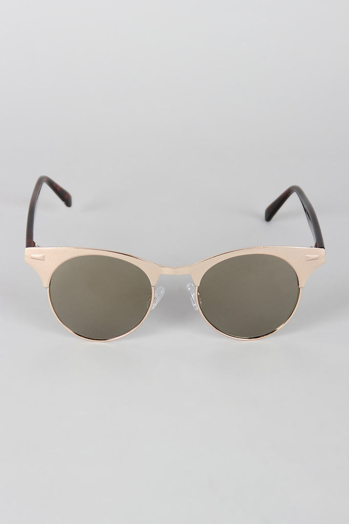 Semi-Rimless Metallic Round Sunglasses