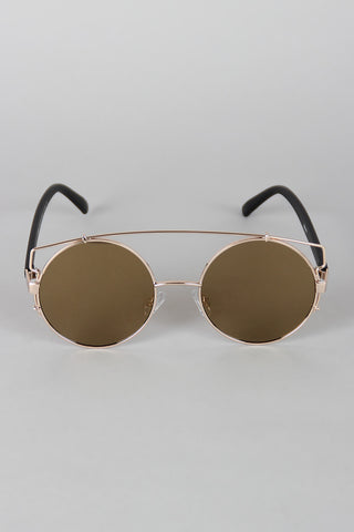 Retro Double Bridge Round Frame Sunglasses