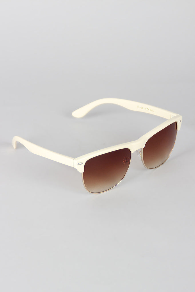 Semi-Rimless Metal and Plastic Sunglasses