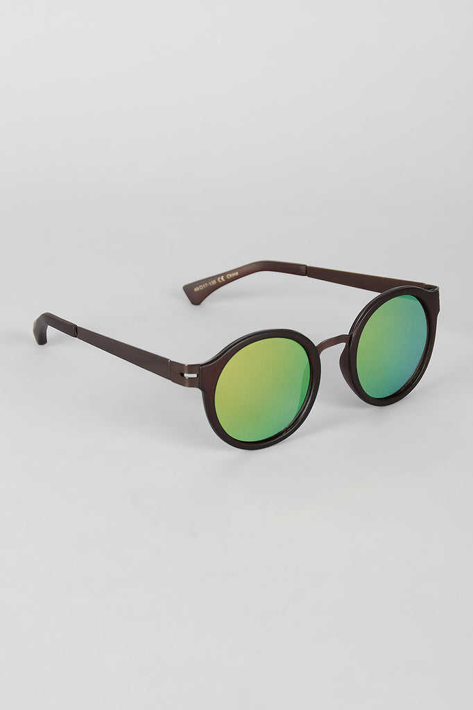 Matte Plastic and Metal Round Sunglasses