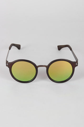 Matte Plastic and Metal Round Sunglasses