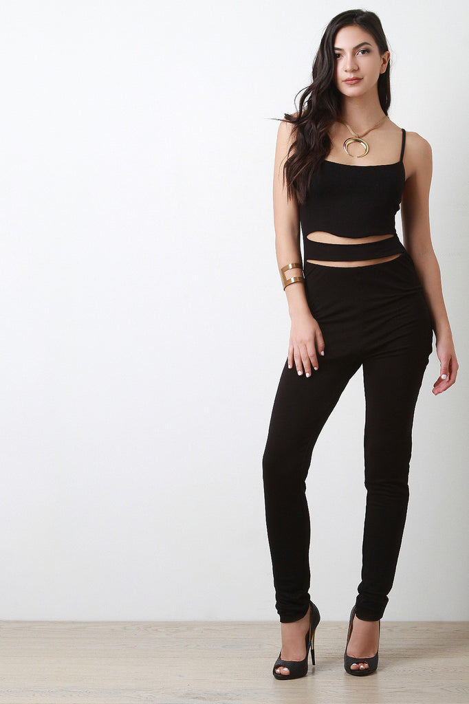 Slit Midriff Sleeveless Jumpsuit