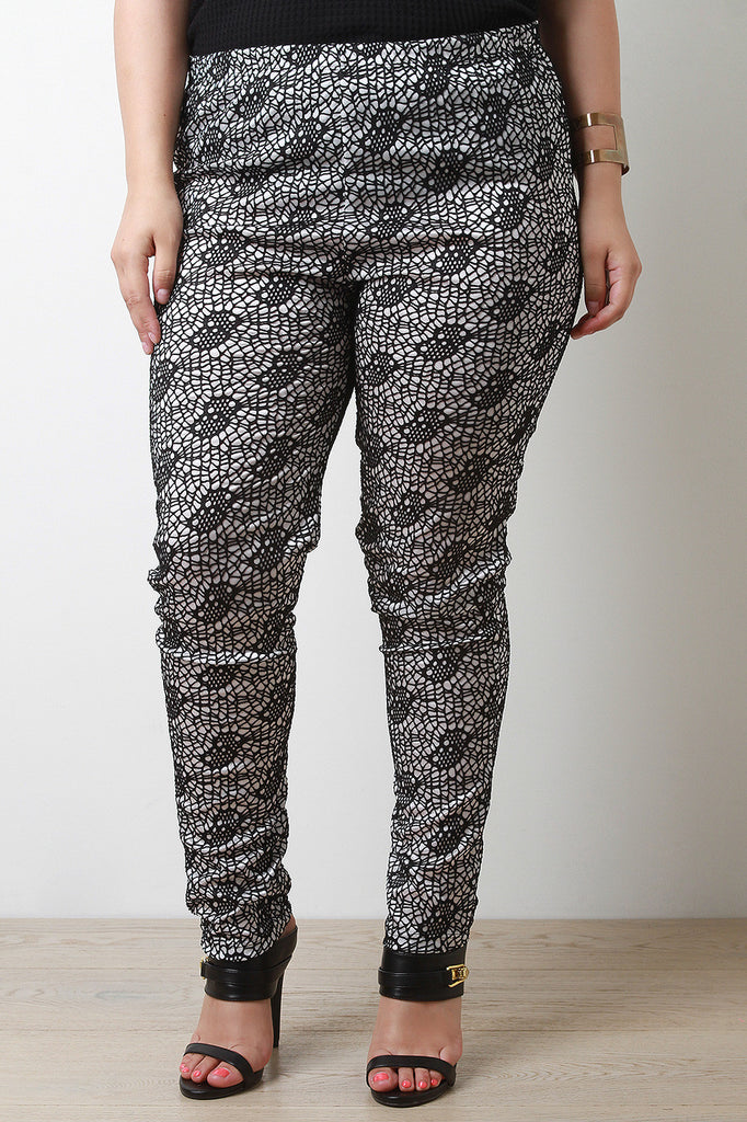 Lace Pattern Overlay Leggings