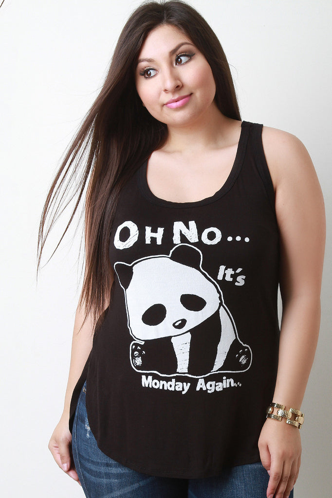 Panda Oh No Its Monday Again Graphic Print Top