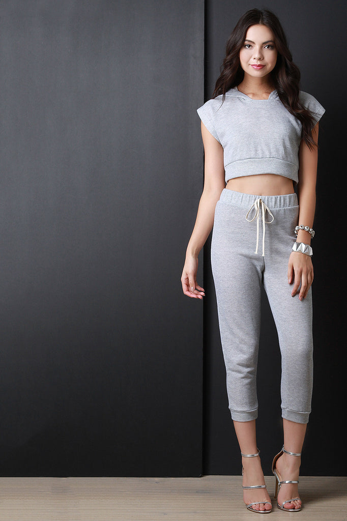 Heathered Hooded Crop Top