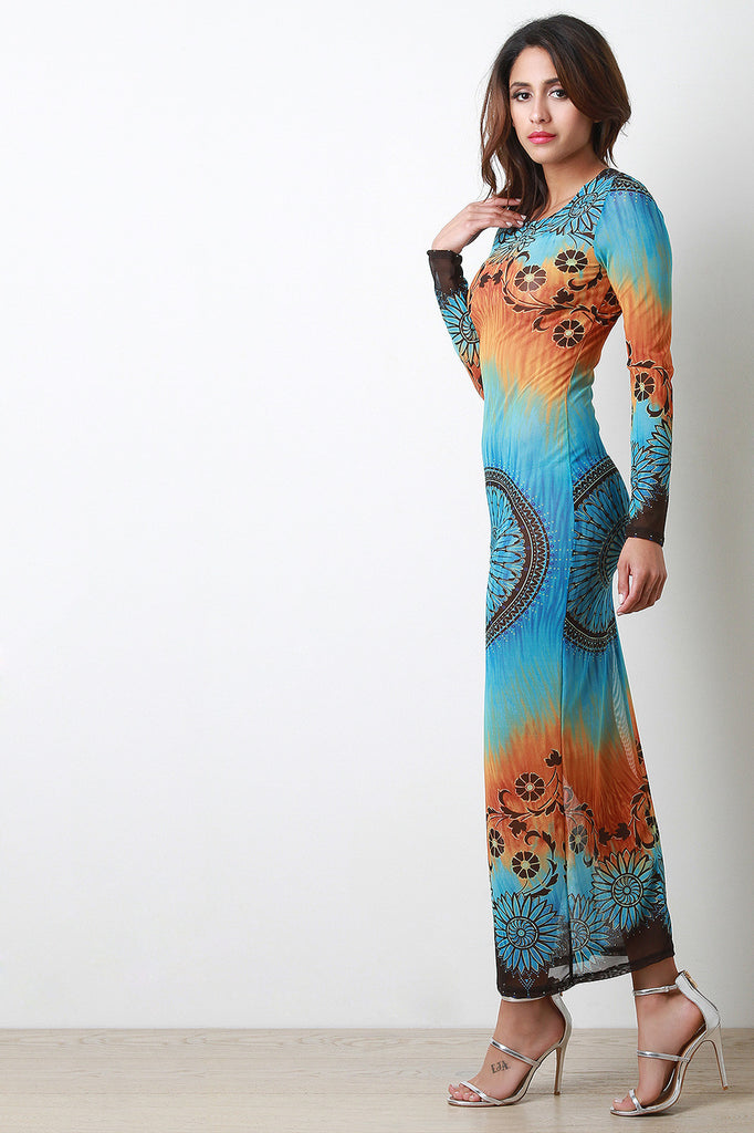 Tie Dye Boho Semi-Sheer Maxi Dress