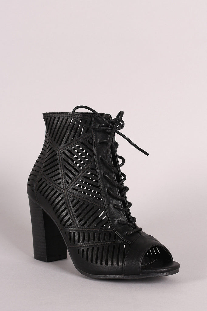 Wild Diva Lounge Laser Cutout Lace Up Booties