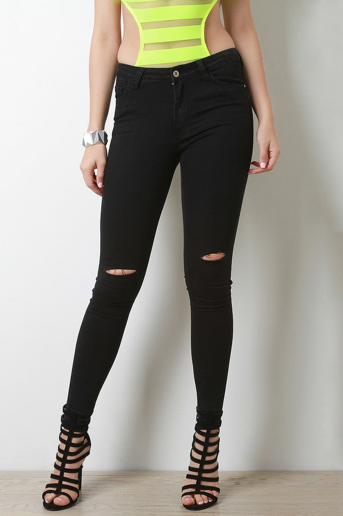 Knee Slit Raw Hem Jeans