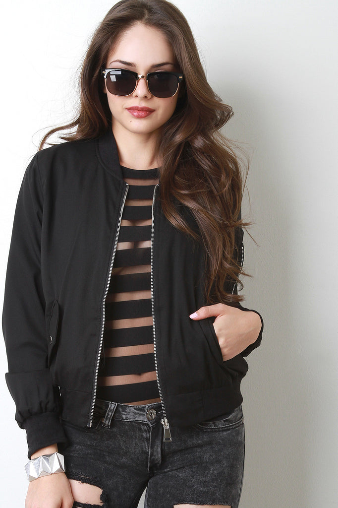 Zipper Pocket Bomber Jacket