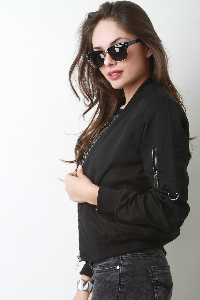 Zipper Pocket Bomber Jacket