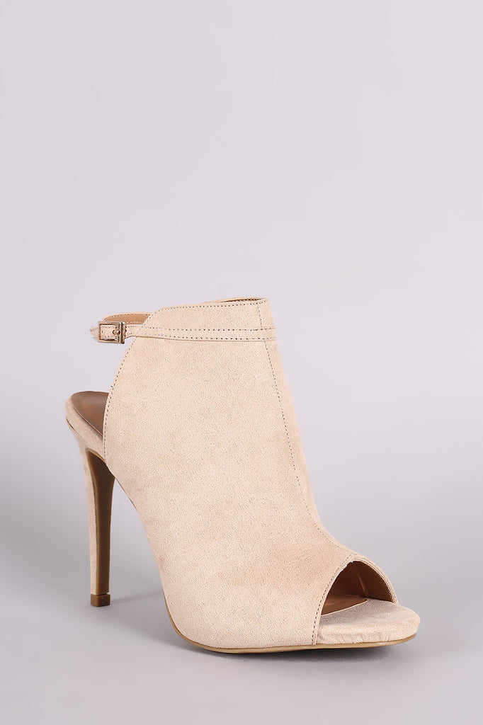 Anne Michelle Suede Peep Toe Mule Booties