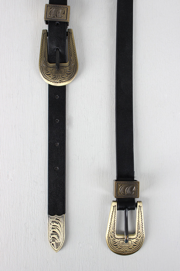 Etched Double Buckle Belt