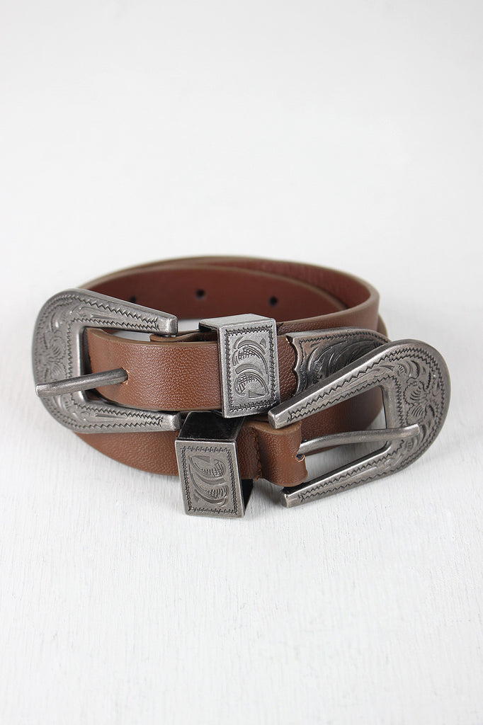 Etched Double Buckle Belt