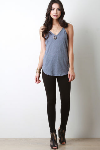 Round Hem V-Neck Racer Back Top