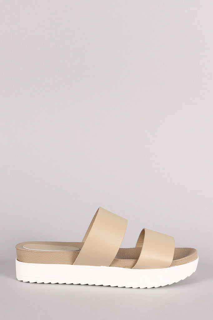 Bamboo Double Band Lug Sole Slide Sandal