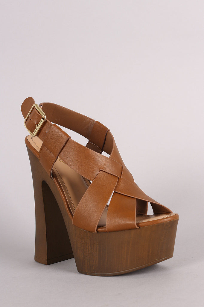 Bamboo Woven Chunky Faux Wooden Platform Heel