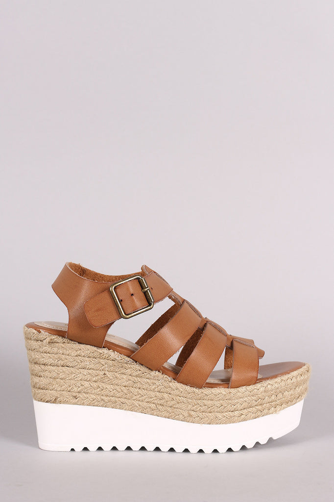 Bamboo Strappy Lug Sole Fisherman Espadrille Platform Wedge