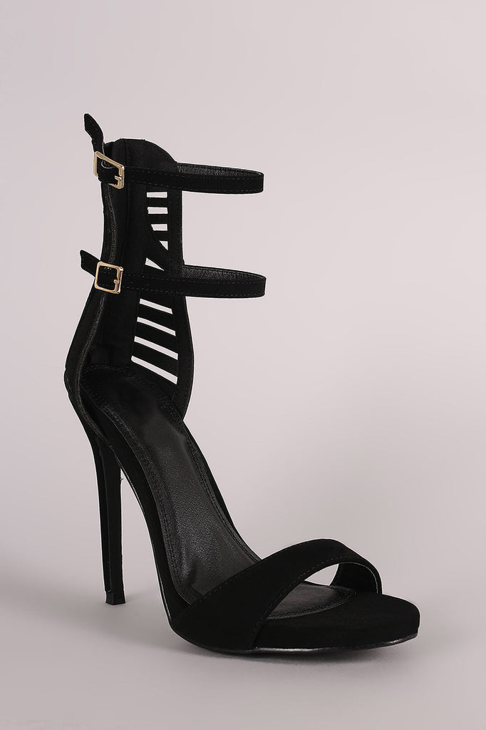 Nubuck Double Ankle Strap Caged-Back Stiletto Heel