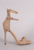 Nubuck Double Ankle Strap Caged-Back Stiletto Heel