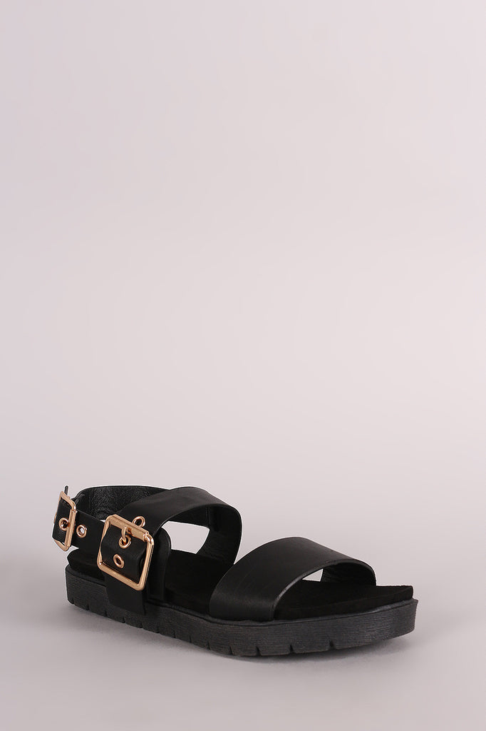 Wild Diva Lounge Buckled Two Band Lug Sole Sandal