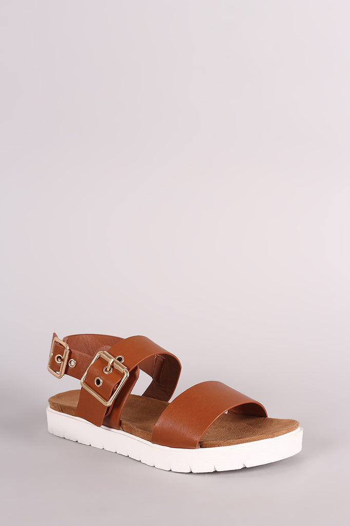 Wild Diva Lounge Buckled Two Band Lug Sole Sandal