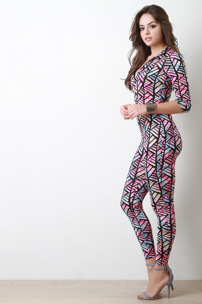 Geo Multi Color Zip Up Jumpsuit