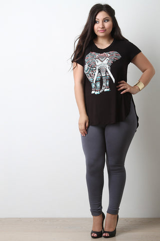 Elephant Graphic Print Short Sleeve High-Low Tee