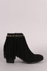 Liliana Suede Chained Fringe Chunky Heeled Ankle Boots