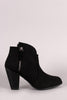 Qupid Nubuck Zipper Trim Chunky Heeled Booties