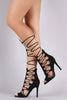 Qupid Suede Lizard Side Cutout Lace-Up Stiletto Heel